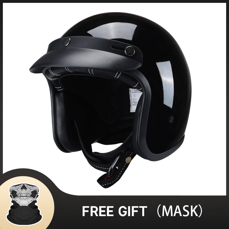 Gloss Black Retro Half Motorcycle Helmet for Electric Vehicles Motorbike Open Face Helmet Riding Equipment M L Xl XXl size