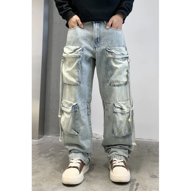 Men High Quality Cargo cowboy Pants Male Work Hunting Jeans Clothing Streetwear Hip Hop Sweatpants Male Casual denim Joggers