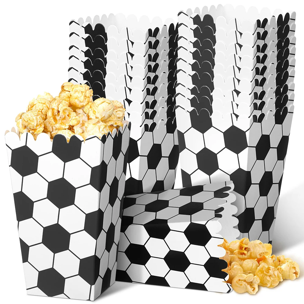 Football Popcorn Box Soccer Party Favor Treat Box for Sport Theme Birthday Party Decorations Baby Shower Supplies for Boys