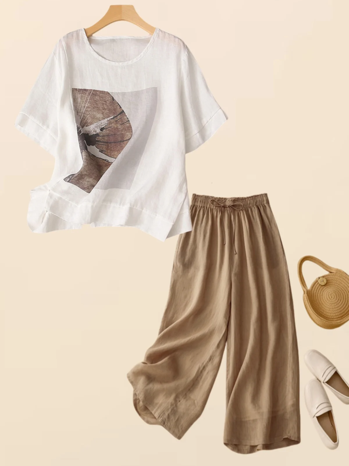 

Модный хлопково-льняной повседневный комплект из двух предметов ort Sve, женская летняя одежда, новинка 2025, удобный дышащий комплект для мам