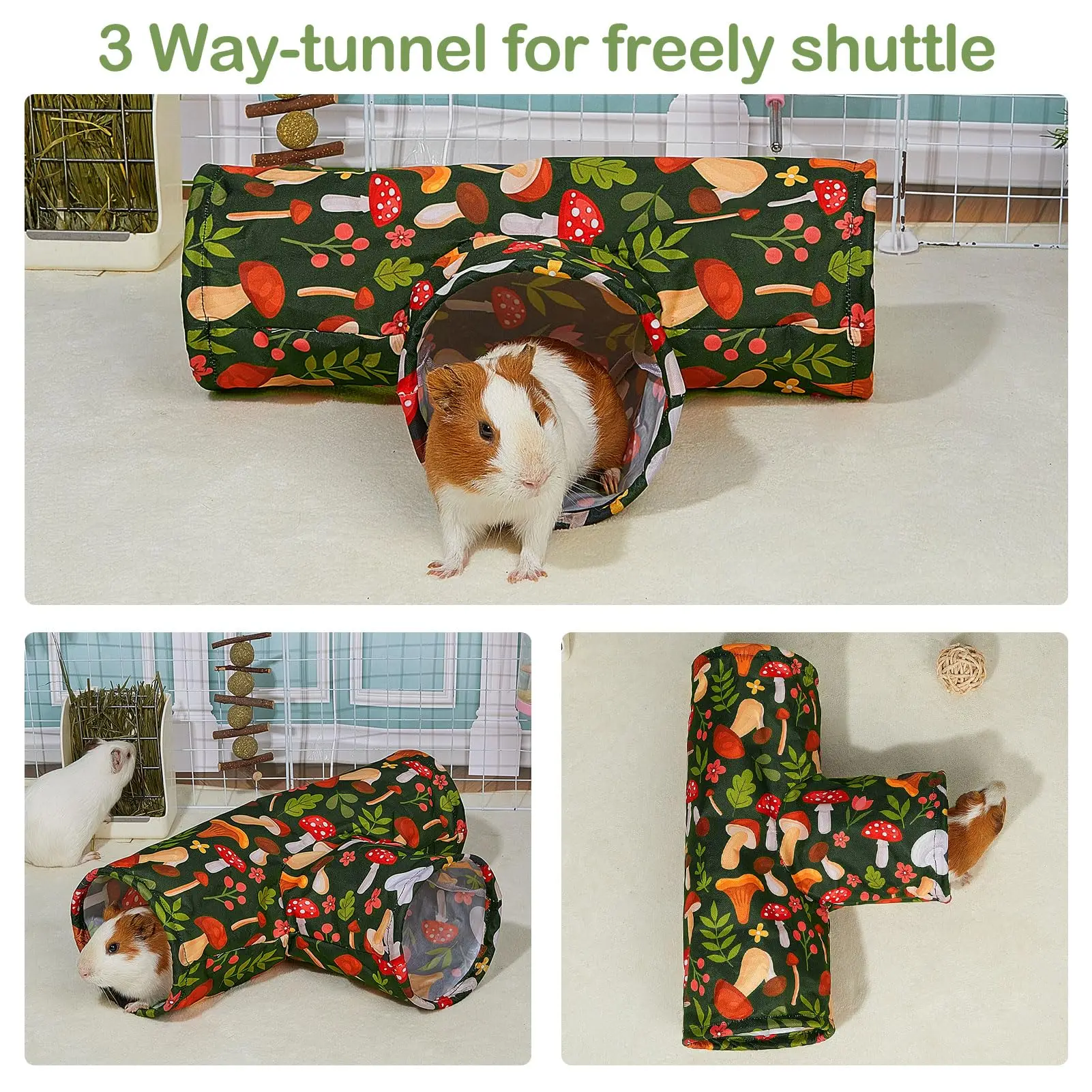 Guinea Pig Tunnel 3 Way Washable Hideout Foldable Tunnel Toys for Bunny Hamster Chinchilla Ferret Rabbit Guinea Pigs Accessories view 3