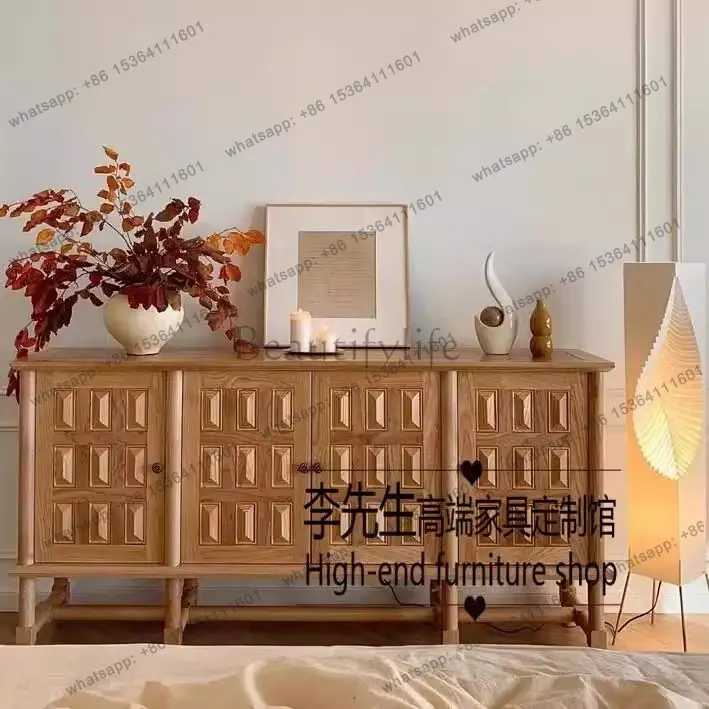 

French vintage log style living room storage cabinet home solid wood TV cabinet