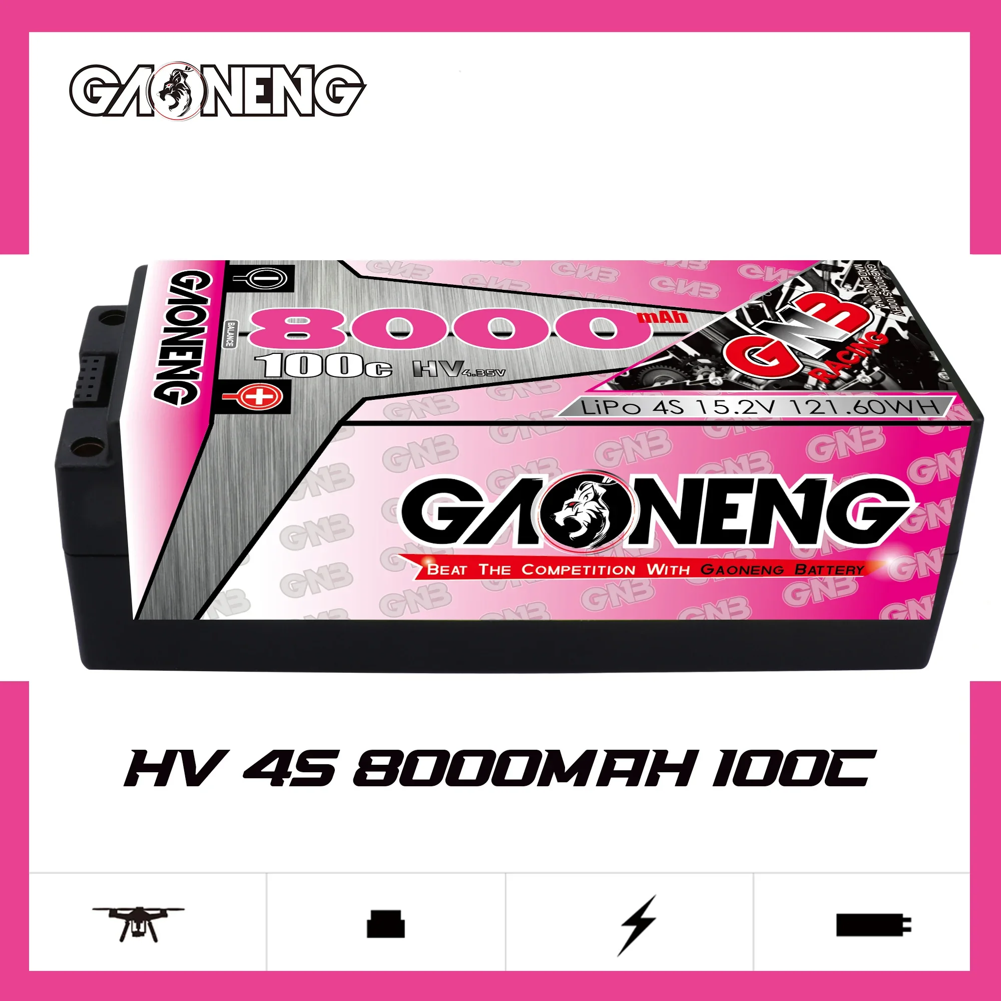 

GAONENG GNB 8000mAh HV 4S 100C 200C 15.2V 5mm Built-in Bullet Hard Case LiPo Battery 1/10 1/8 Scale RC Racing Monster