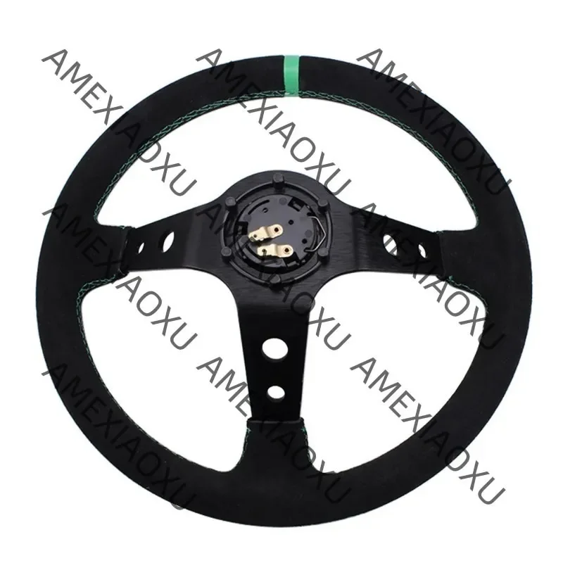 Universal 14 inch 345mm Suede/PVC/PU Car Aluminum Racing Steering wheels Deep Corn Drifting Sport Auto Steering Wheel