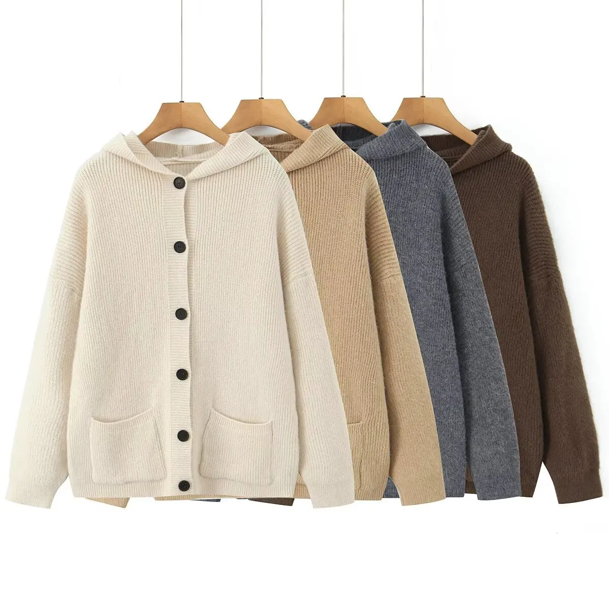 

Korean version of hooded autumn and winter new single-breasted cardigan fashionable versatile loose casual sweater jacket
