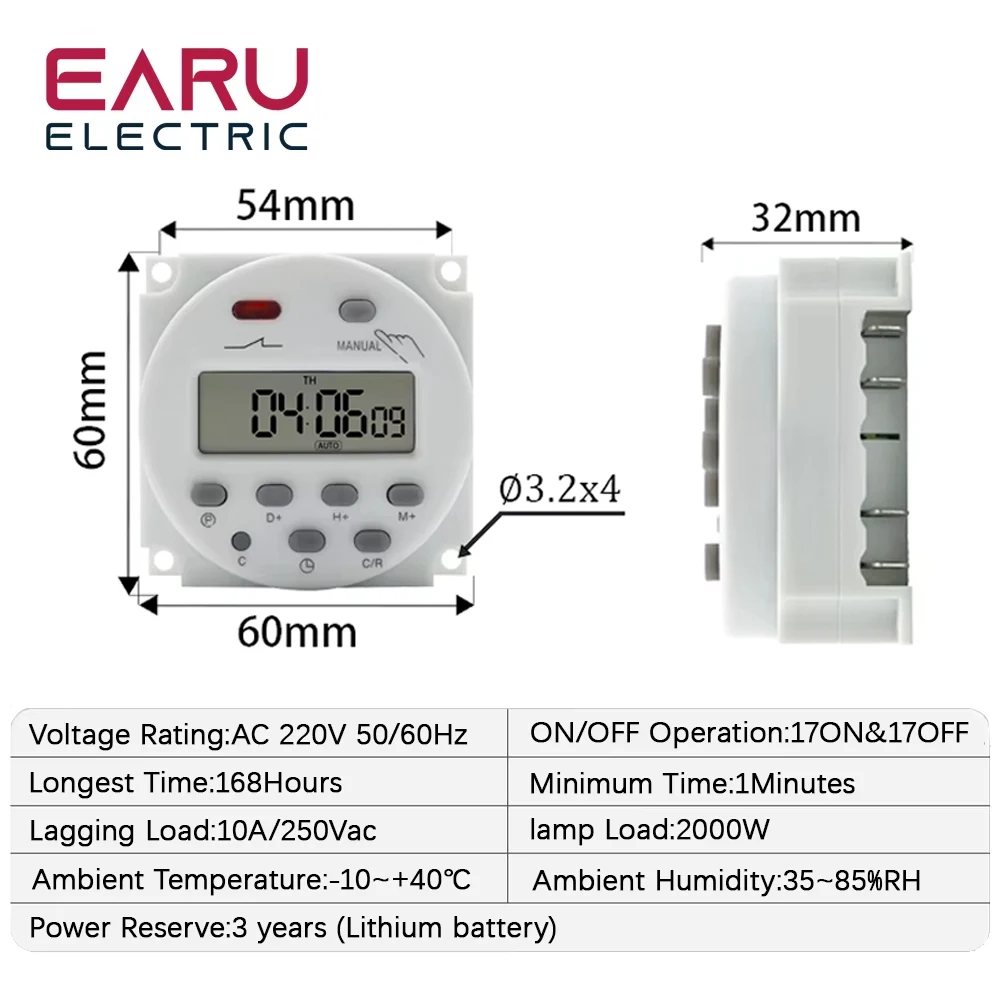 Timer 220V 110V 24V 12V CN101A Digital LCD Power Timer Programmable Time Switch Relay 16A CN101