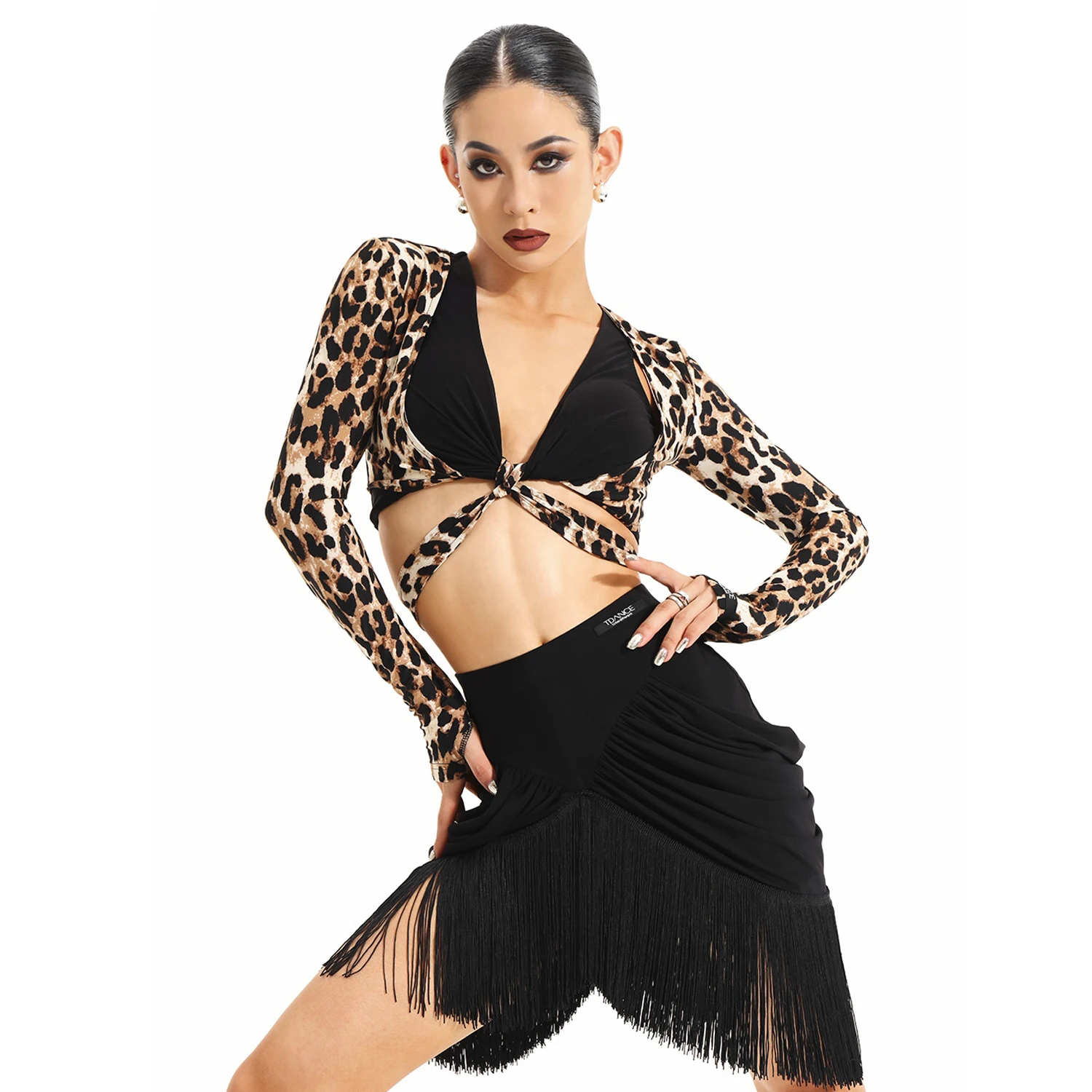 Latin Dance Cardigan Women Long Sleeves Strap Short Tops Adut Autumn Winter Latin Practice Clothes Rumba Samba Dance Coat V21508