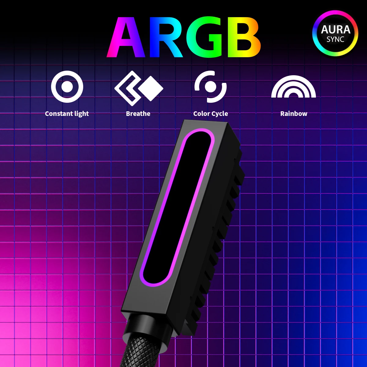 AIJS ATX 24PIN Right Side Extension Cable, ARGB 5V 3Pin, 18AWG One-Line Male-to-Female Connector