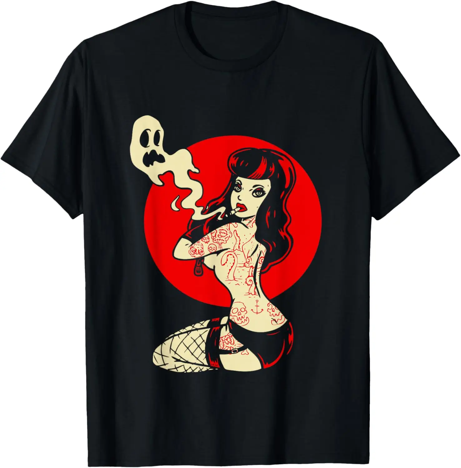 Horror Pinup Sexy Goth Girl Burlesque - Psychobilly Punk Art T-Shirt 100% Cotton Trendy Y2K Short-Sleeve Tee – Soft,