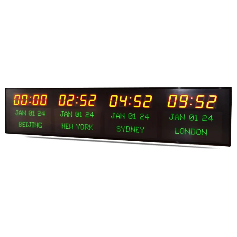 Zhong Xiaoxiao Brand Large LED Digital Time Zone Wall Clock with Date 4 Zones Modern Electrical Design Including Radio Function