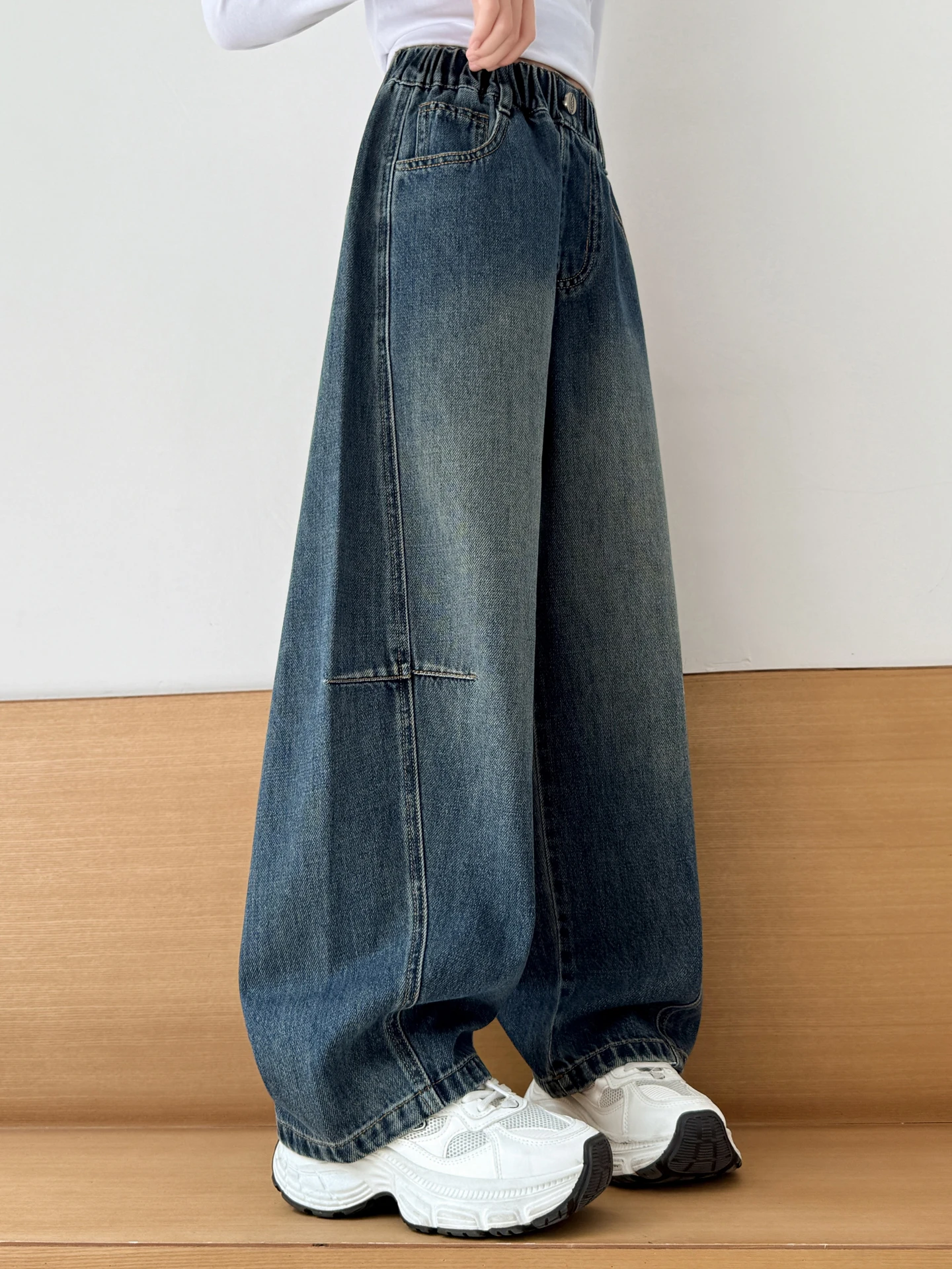Girls' Autumn Denim Pants 2026 New Style Junior High School Girls' Retro Patchwork Knife  Pants Medium to Large Children'...