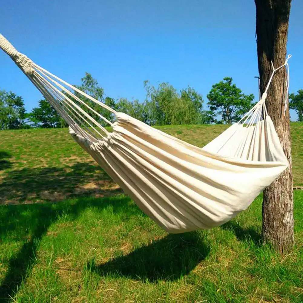 1 Set Hanging Hammock Comfortable Strong Load Bearing with Tie Rope Storage Bag Rest Canvas Single Double Person Outdoor Hammock