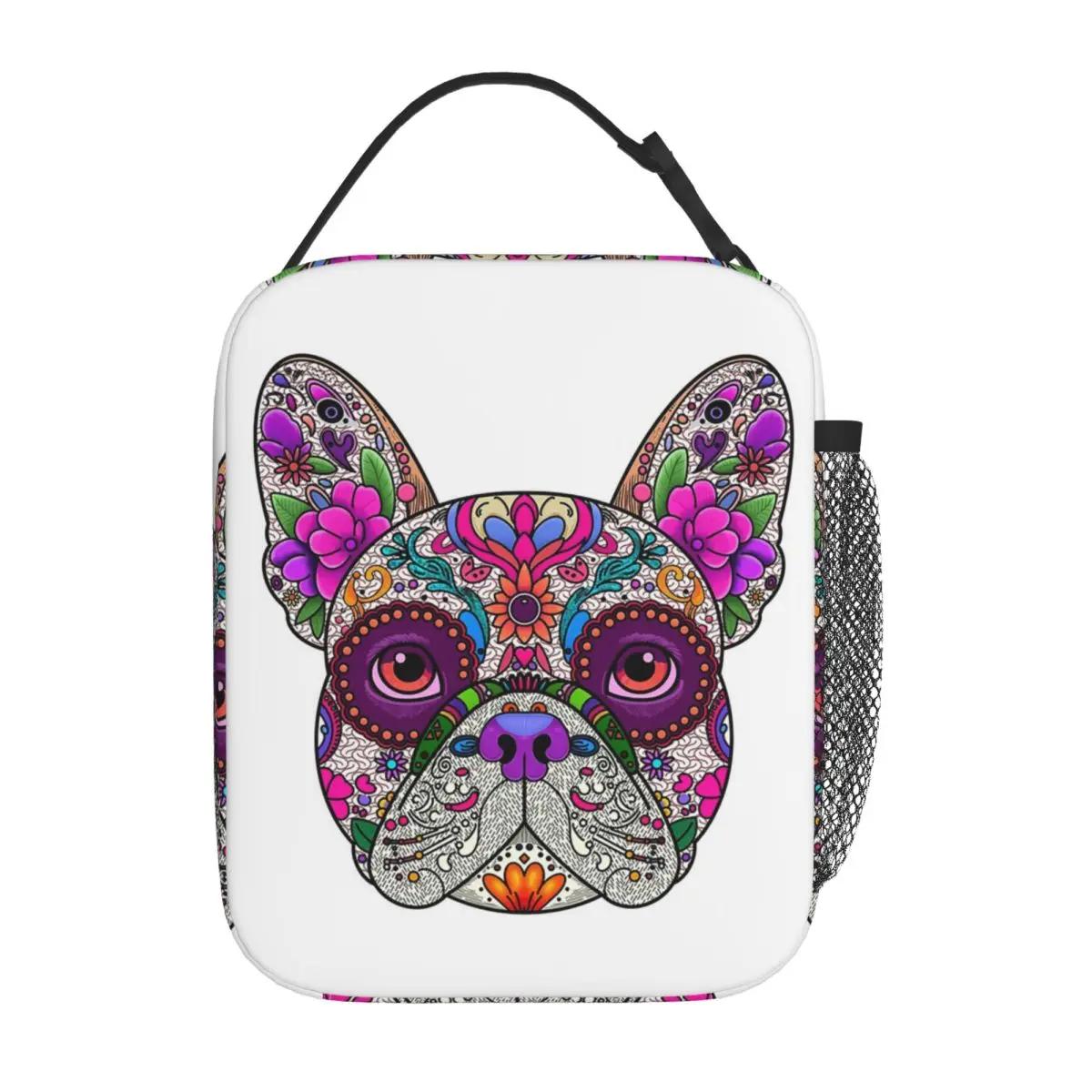 Mexican Day Of The Dead Dog Frenchie Insulated Lunch Bag for Women Kids Leakproof Food Boxes Thermal Lunch Box Tote