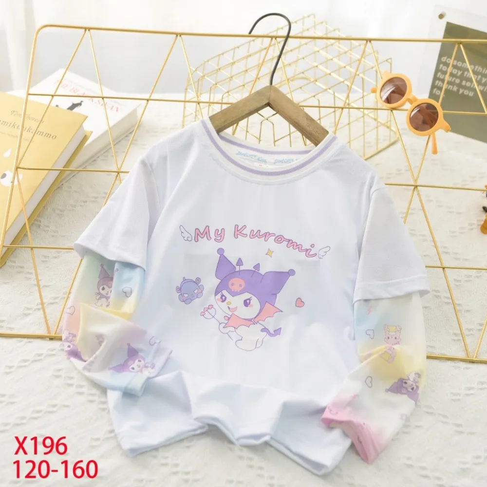 

Sweet Cinnamoroll My Melody Anime Kawaii Sanrio Children Hooded Clothing Summer Cute Kuromi Ice Sleeve T-Shirt Gifts for Kids
