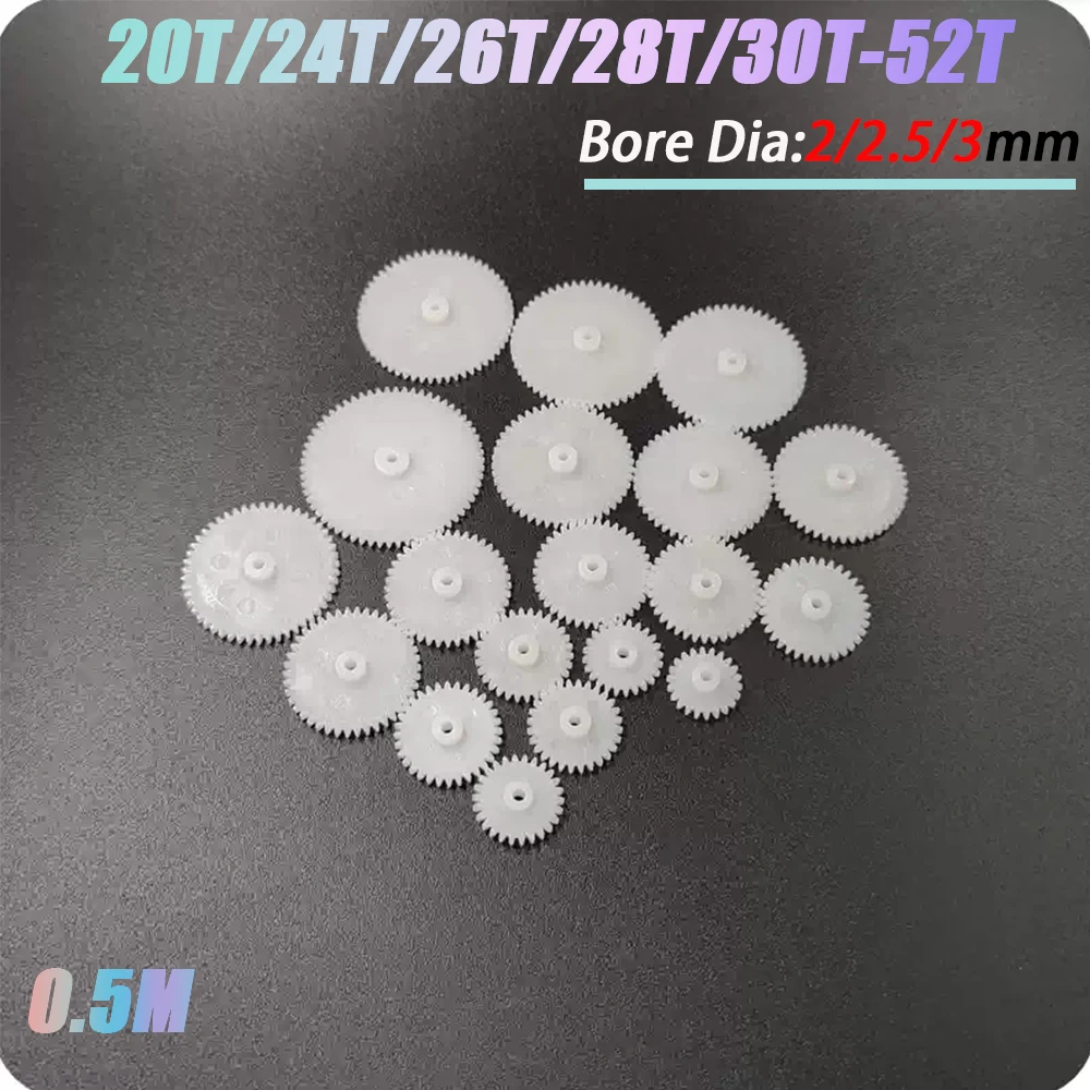 10-100pcs Plastic Modulus 0.5M Shaft Single Layer Gears 2-3mm Reduction Wheels Toys DIY Part Accessories 20T/24T/26T/28T/30T-52T