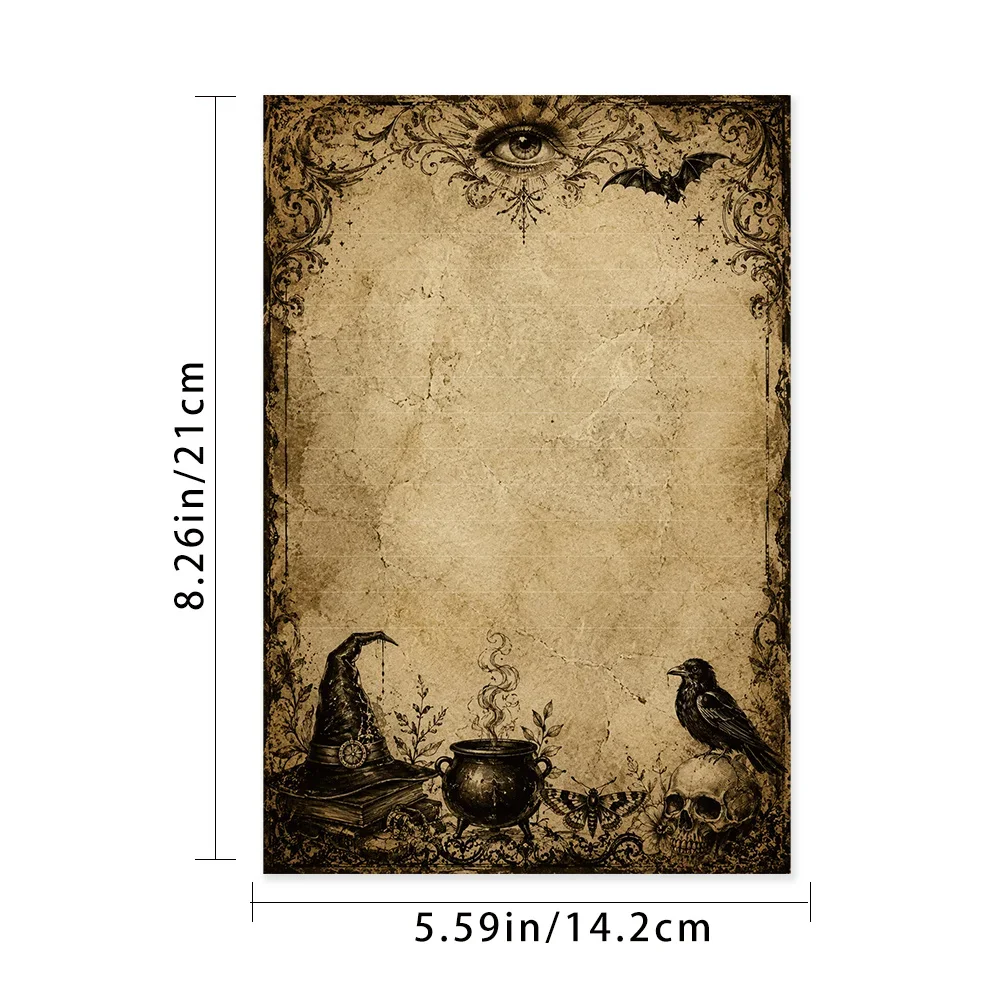 50 Sheets, Retro Distressed Astrology Magic-themed Writing Paper, Lined, Glue-free, Perfect For Notebooks, Memos, And Stickers