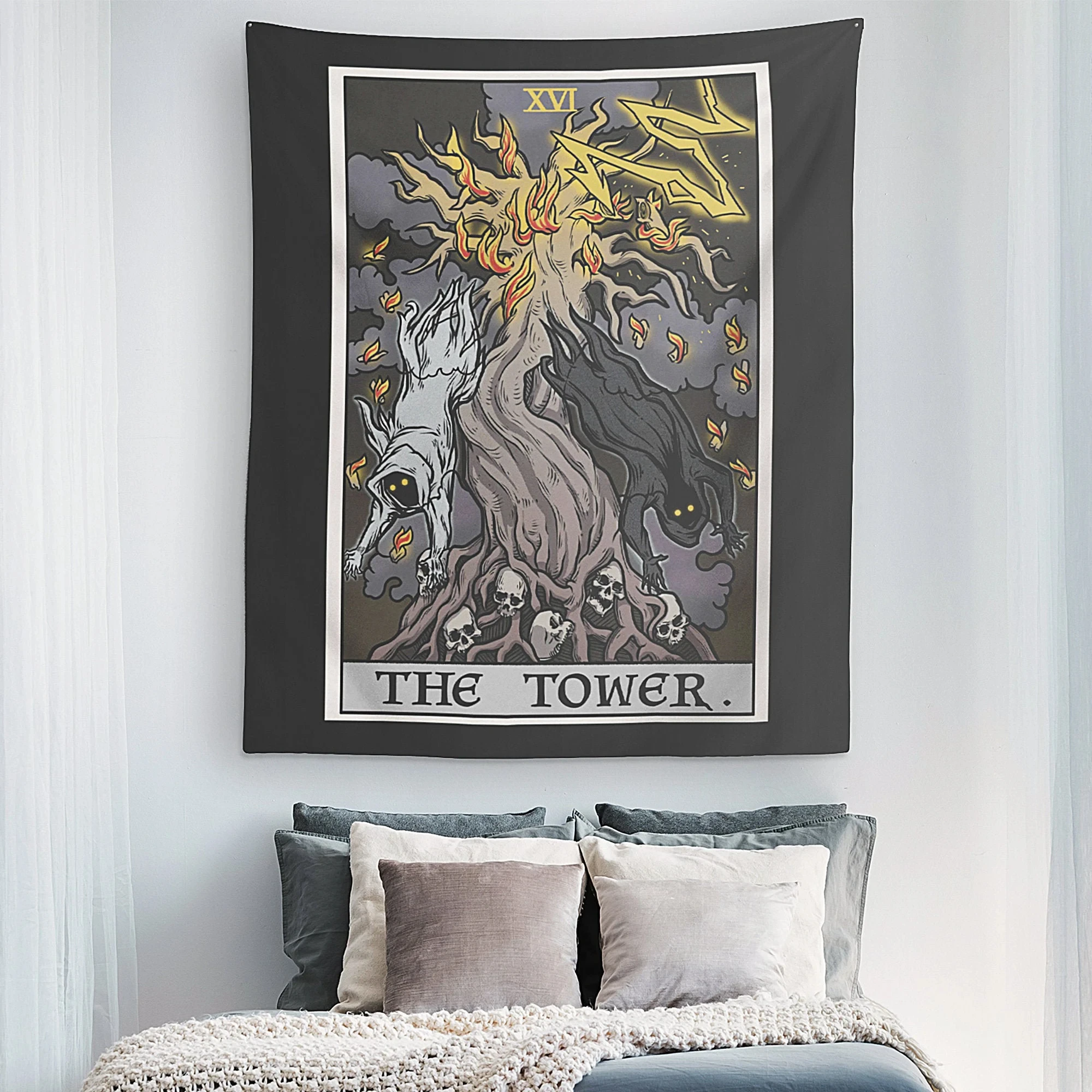 VIKAMA Tarot Tower Tapestry Dark Gothic Wall Decoration Living Room Meditation Room Destruction and Rebirth Room Decoration
