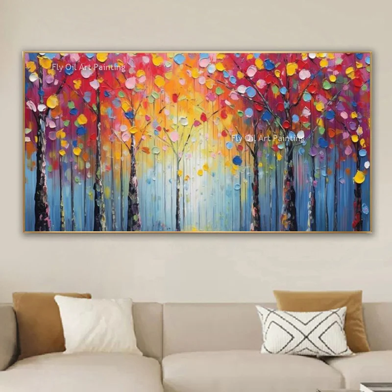 

100% Handmade Modern Large Abstract Colorful Tree Oil Painting On Canvas New Arrival Landscape Home Decor For Living Room