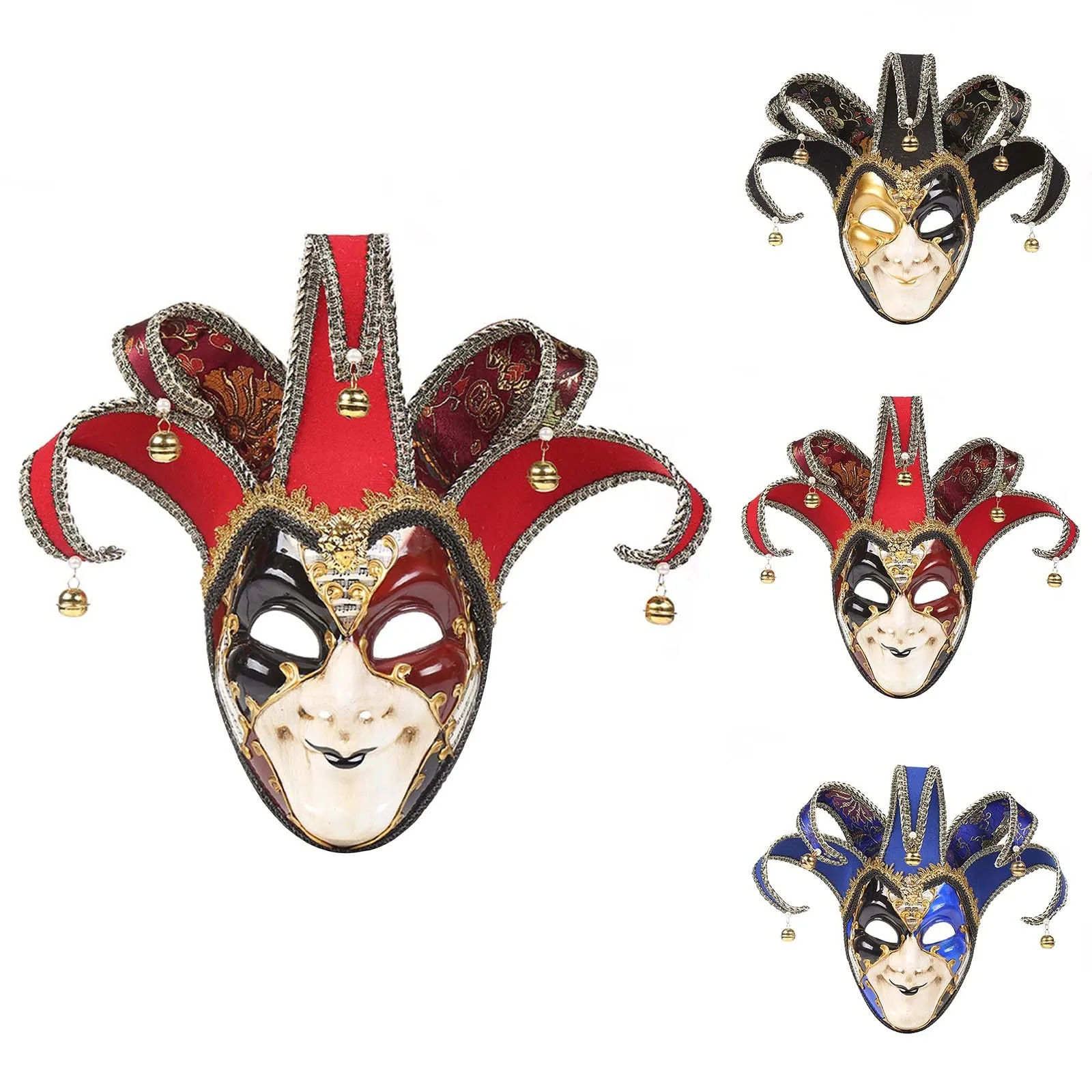 Boys Clown Cosplay Mask Venice Retro Black Blue Masks Scary Christmas Masquerade Party Painted Venetian Face Masks Men