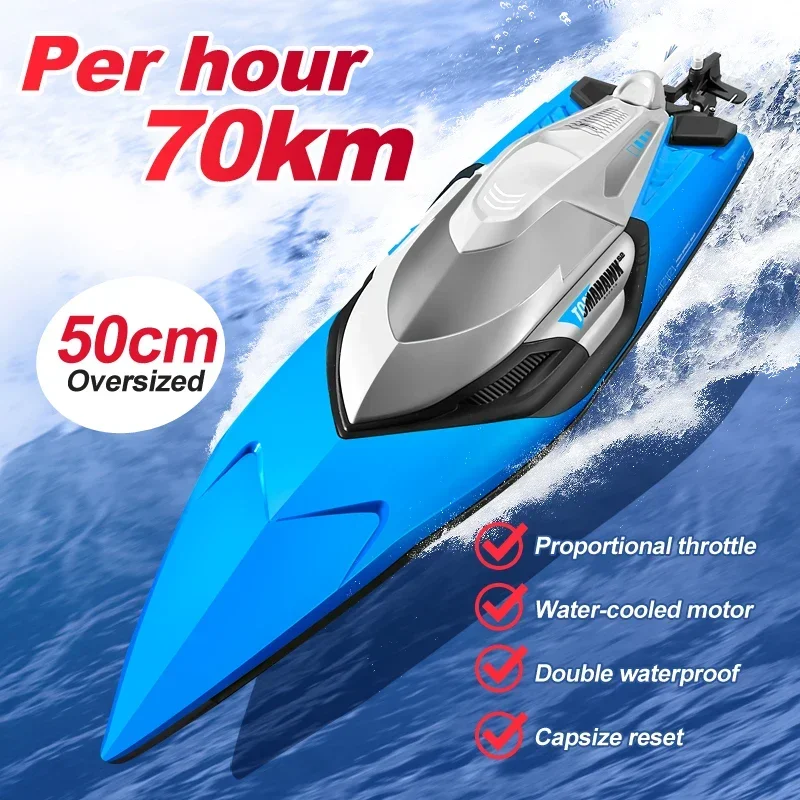 Grand Bateau RC de 50 cm avec Télécommande Professionnelle, 70 km/h, Hors-bord de Course à Grande Vitesse, Endurance, 20 Apprentis, Jouets Cadeaux pour Garçons