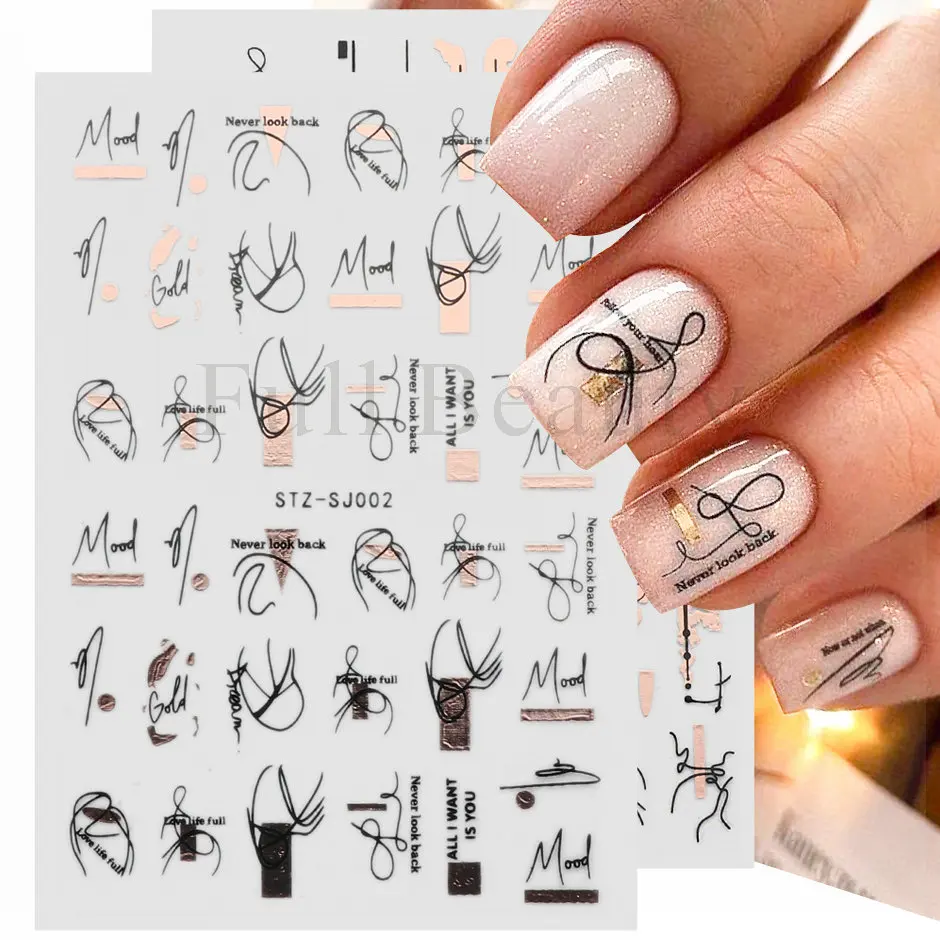 9 pezzi di adesivi per unghie set disegni misti laser olografico 3D strisce astratte linea foglia primavera estate decalcomanie decorazioni per manicure