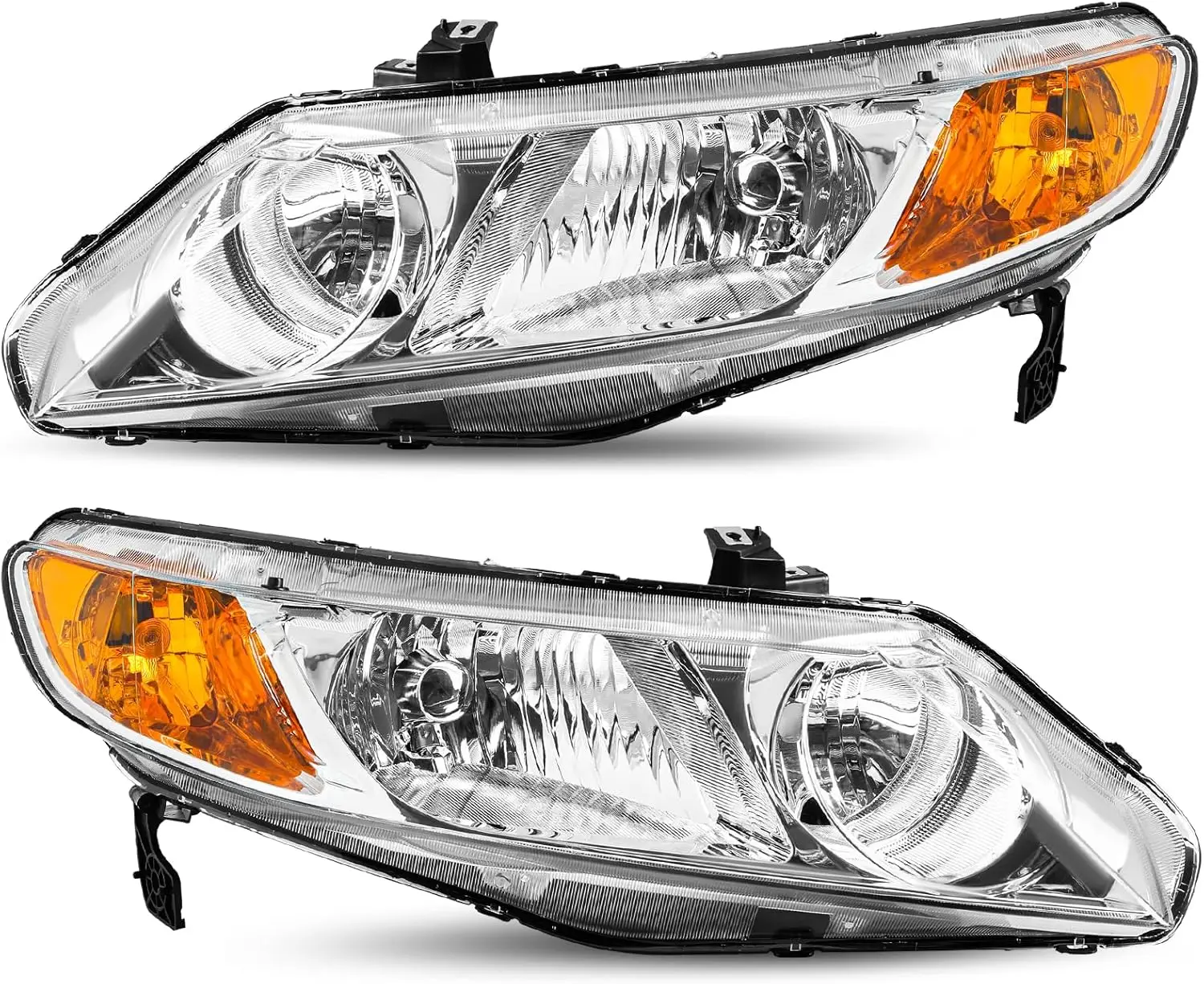

Замена пары фар в сборе для Honda Civic Sedan 2006-2011 годов, 4-дверная галогенная фара, хромированный корпус, янтарный отражатель (Pass