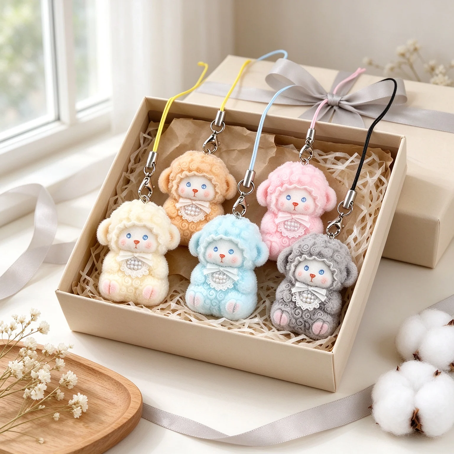 5pcs Cute Resin Plush Cute Little Sheep Doll DIY Handmade Pendant Keychain Bag Pendant Phone Chain Car Pendant, Holiday Gift
