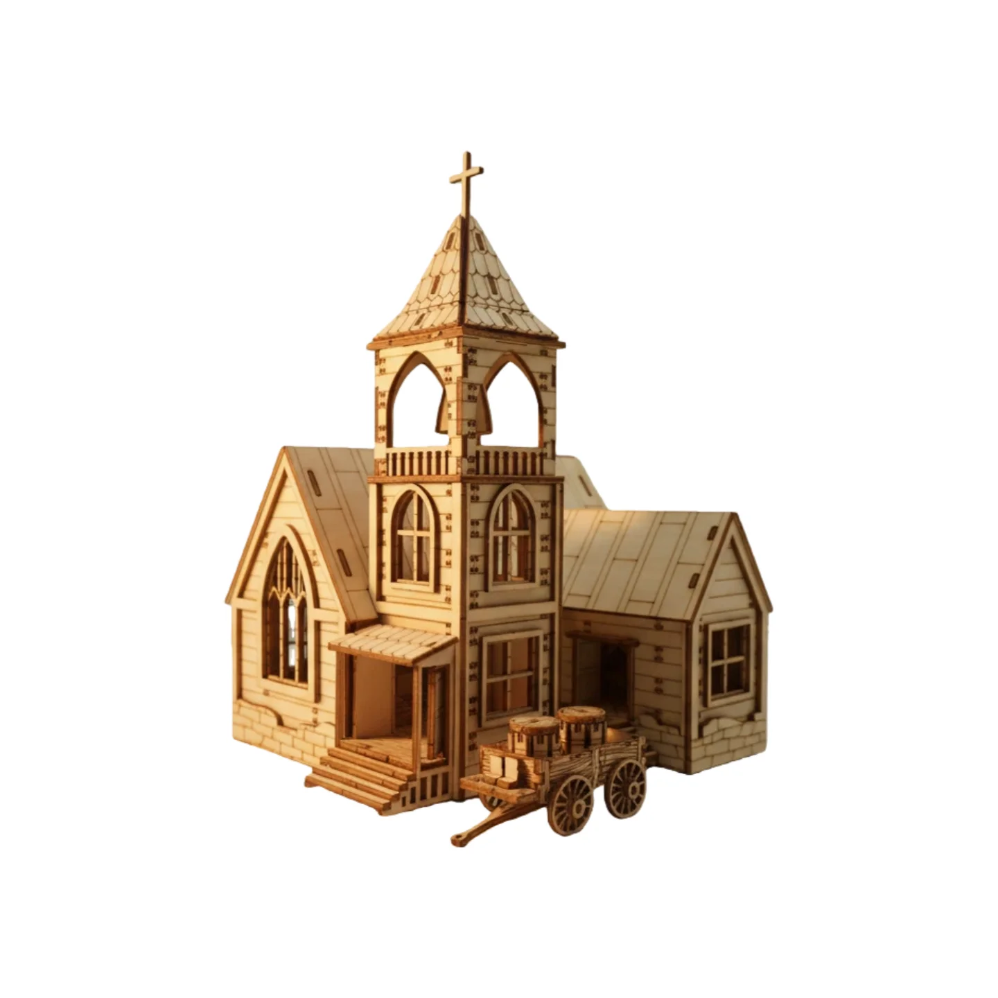 ชุด DIY ไม้ 3 มิติ “หมู่บ้านชนบท” ของ OUZEY, โมเดลบ้านจิ๋วและโบสถ์, ของตกแต่งโต๊ะสำหรับทุกเพศทุกวัย