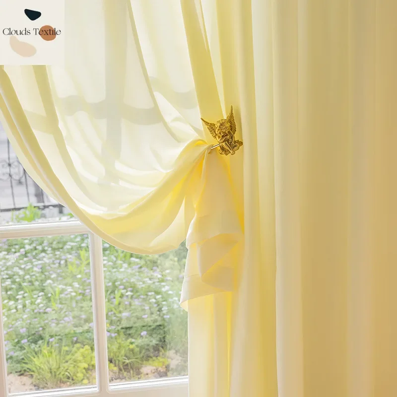 Yellow Tulle Sheer Modern Curtains for Living Room Bedroom Dining Kitchen Luxury Ready-made Curtains Customize