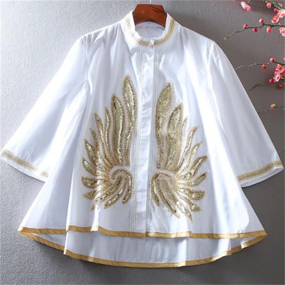 

Bead fashion loose thin shirt blouse cotton women