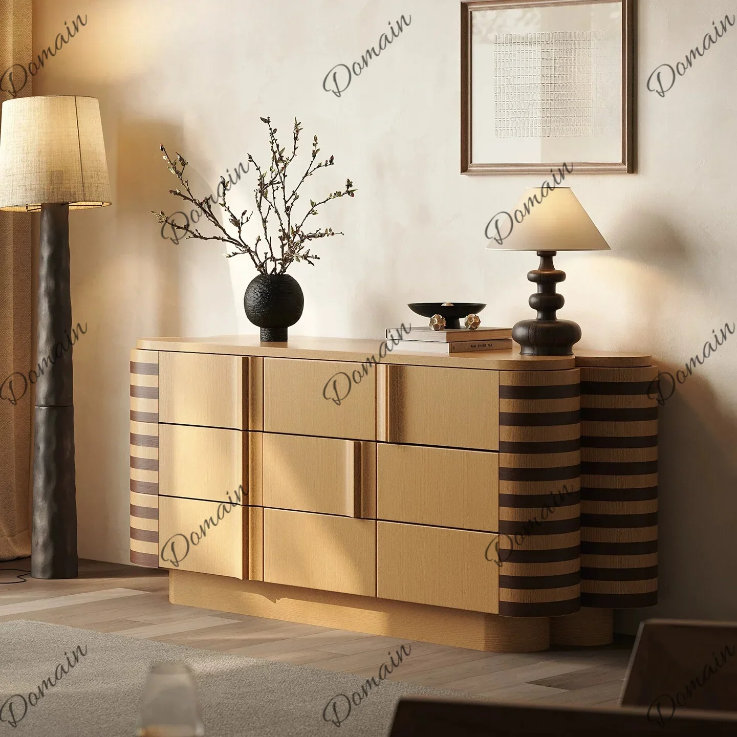 LA Medieval style dining side cabinet living room new integrated locker solid wood bucket cabinet against the wall Y