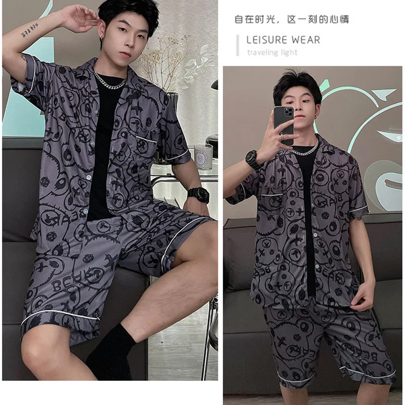 2022 summer lovers pajamas imitation cotton cardigan letter three-piece set of trendy INS casual and loose home wear