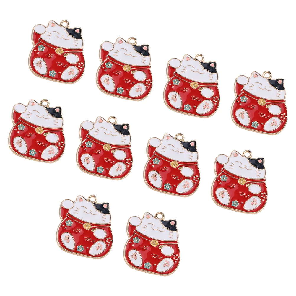 

10 Pcs Cat Pendant Charms Alloy Keychains Craft Accessories Lightweight Decorative Creative Luck Charm for Jewelry Making