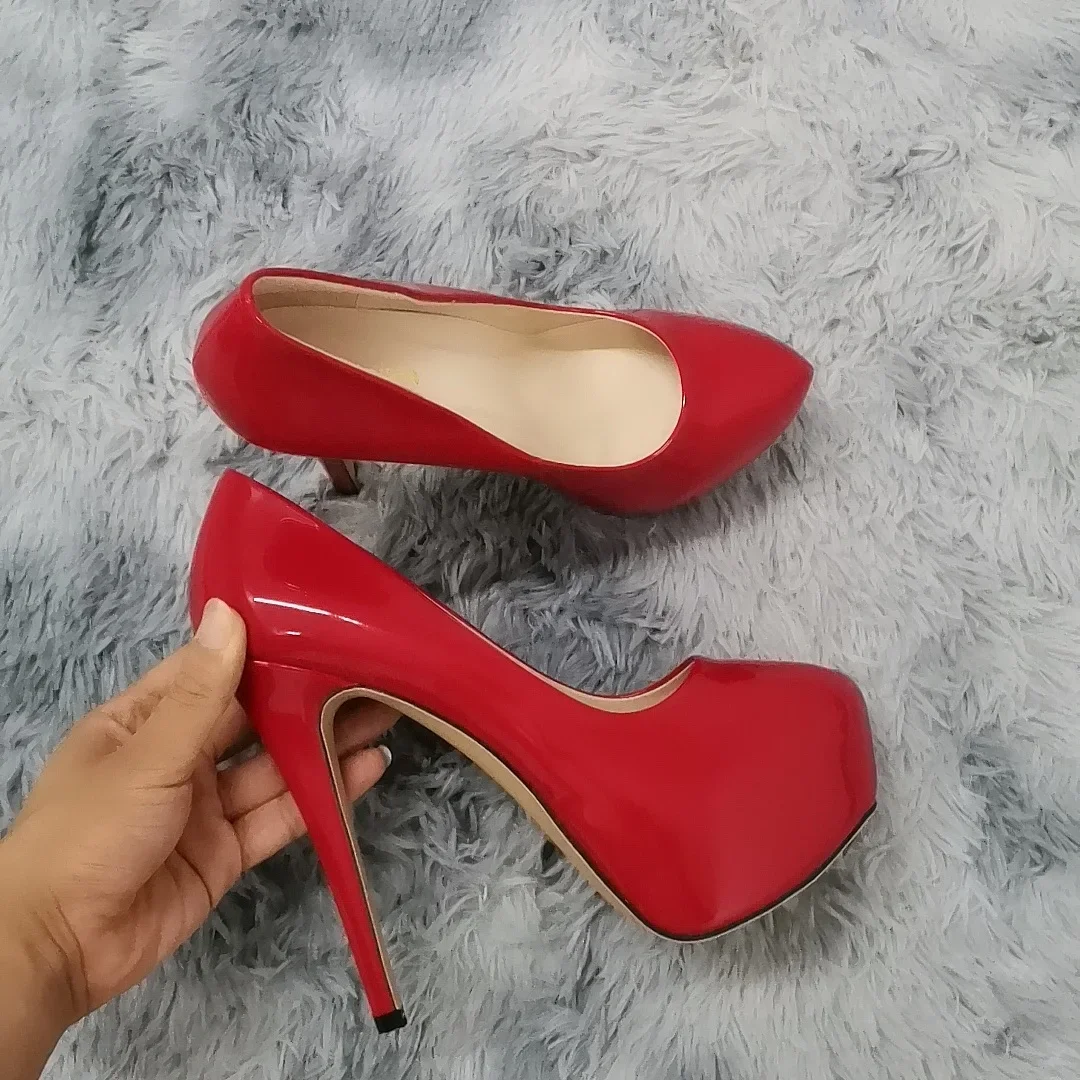 Escarpins à talons hauts de 14cm pour femmes, chaussures de mariage à bout rond, talons aiguilles, Sexy, rouge, noir, grande taille