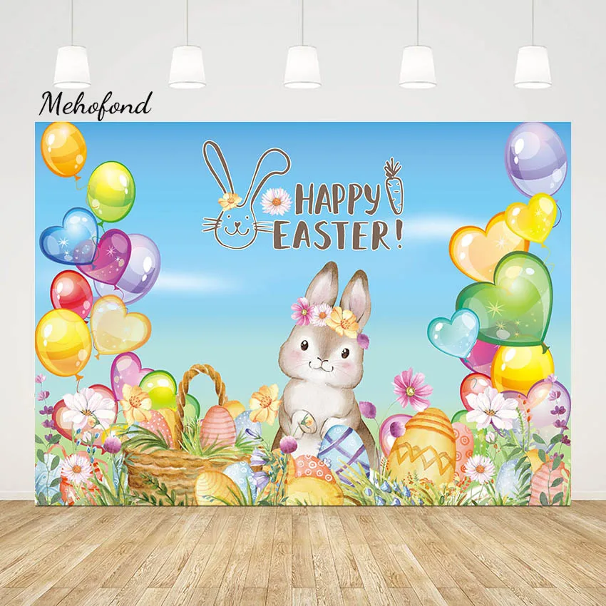 

Mehofond Easter Party Backdrop Photozone Newborn Baby Birthday Girl Rabbit Egg Love Balloon Photography Background Photo Studio