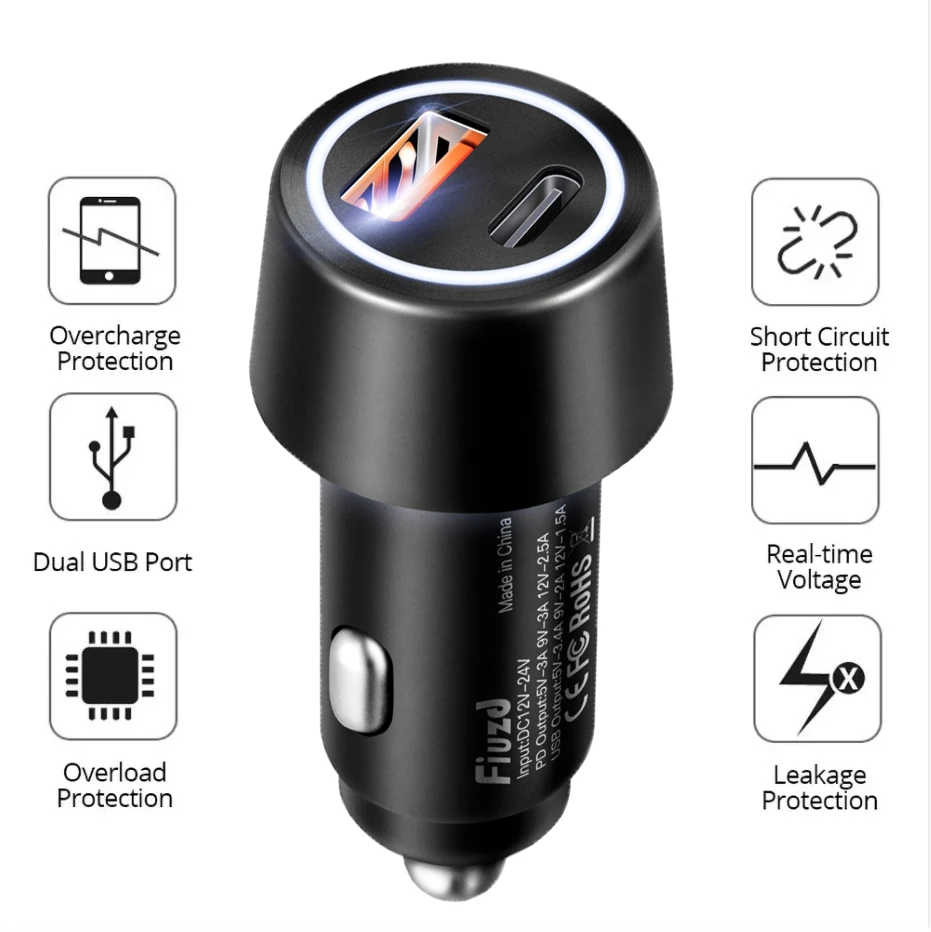 

Universal 12V-24V Fast Dual USB Car Charger Adapter LED Cigarette Socket Lighter Car Phone Charger