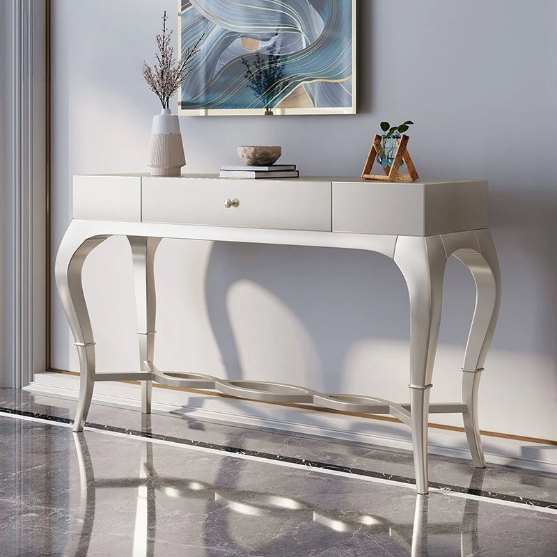 American light luxury entrance table solid wood living room decoration champagne color home end view table modern and simple