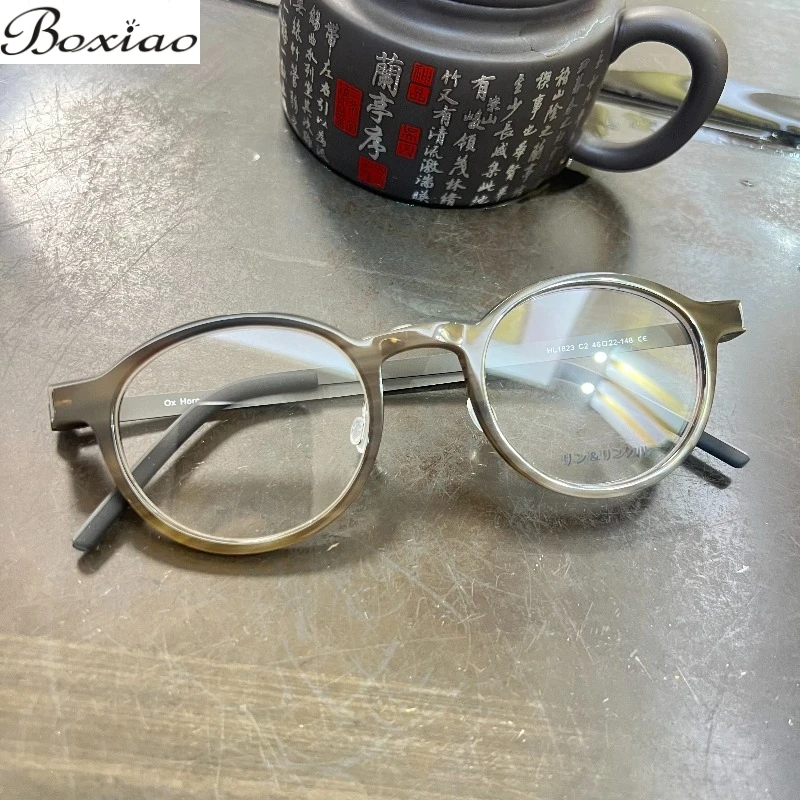 1823 Linde Pure Natural Horn Glasses Frame Retro Round Frame Myopia Hyperopia Presbyopia Senior Luxury for Men and Women