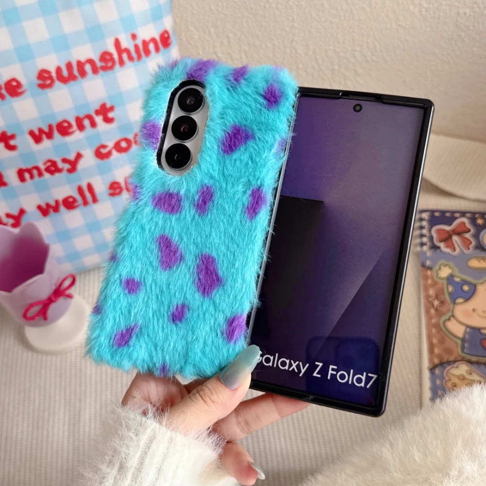 

Fashion Fuzzy Plush Cute Bear Pattern With Lanyard Phone Case For Samsung Galaxy Z Fold 7 6 5 4 8 Shockproof Protective Cover