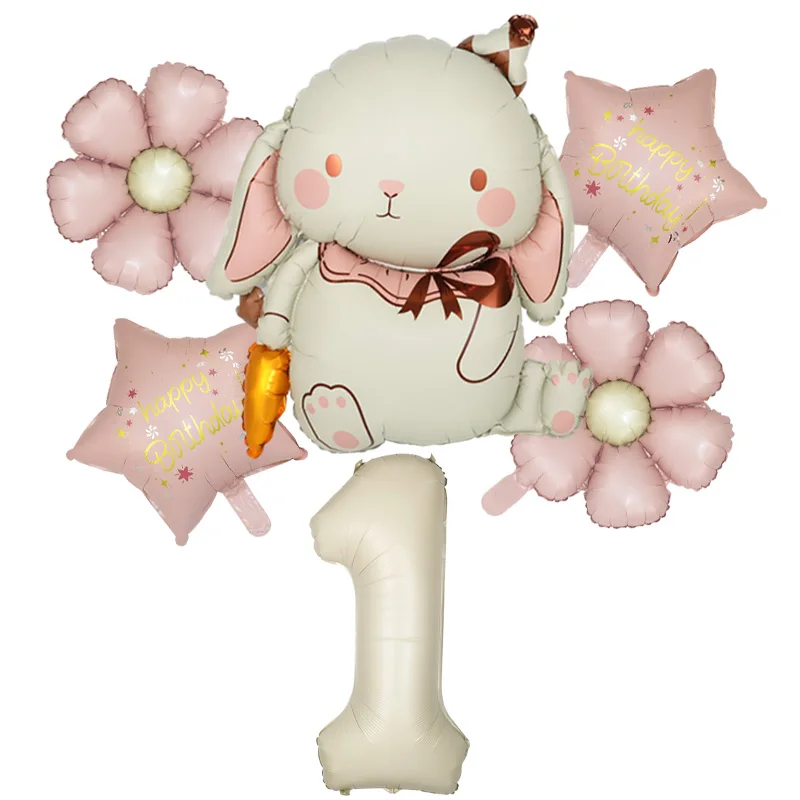 6 Stück Kaninchen Karotte Rosa Gänseblümchen Blume Stern Creme Zahl Ballon Set Mädchen Geburtstag Hochzeitstag Party Dekoration Babyshower