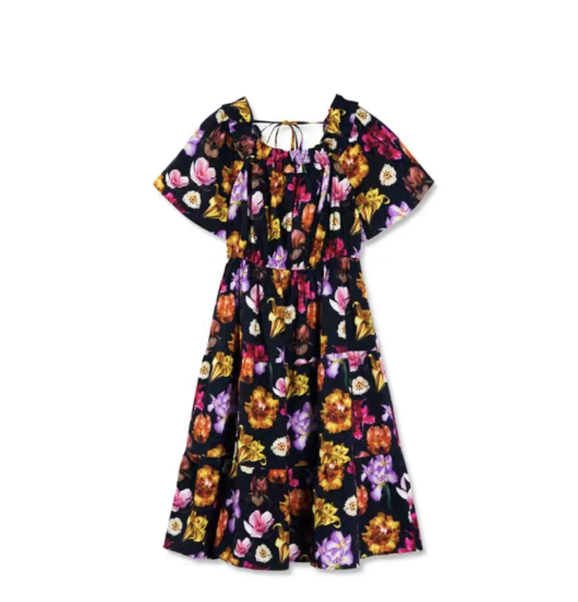 

Foreign trade original order: Spanish Women's Dress with Printed Bubble Sleeves Loose New Long Dress