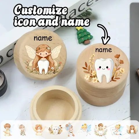 Custom Wooden Collectible Box With Angel And Tooth Design,Personalized Teeth Decorative Box,Customized  Wooden Fetal Hair Box