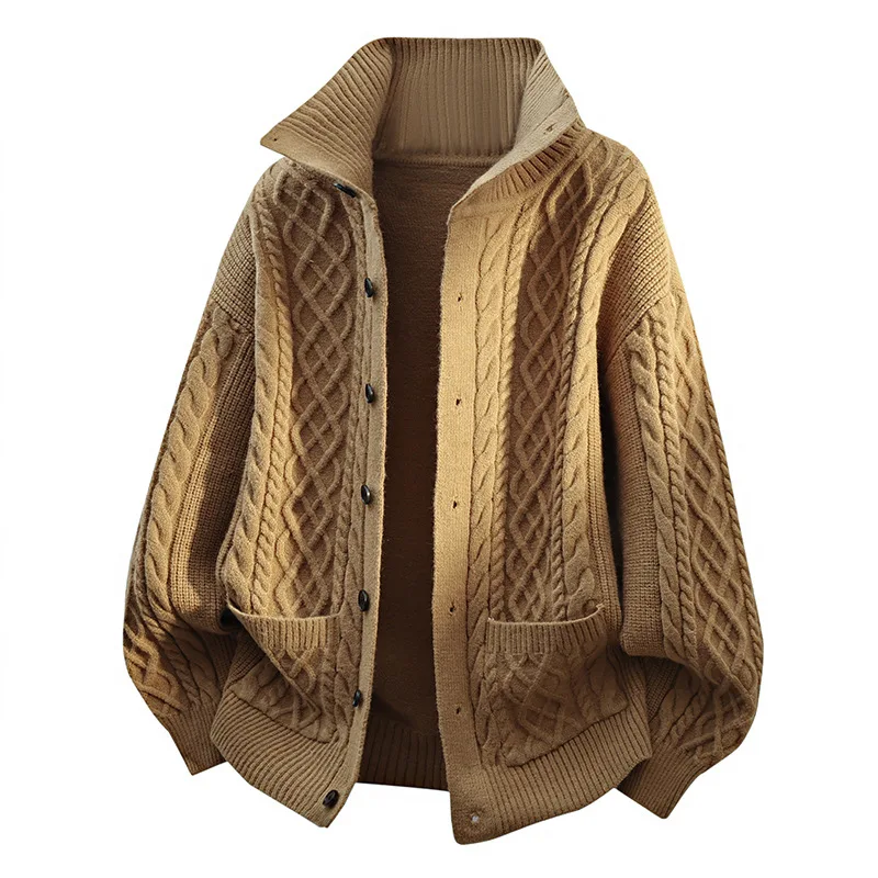 جديد ربيع الرجال الوقوف طوق بالأزرار أبلى Sweatercoats جودة الذكور الأعمال عارضة تريكو بالأزرار البلوزات فضفاضة 4XL