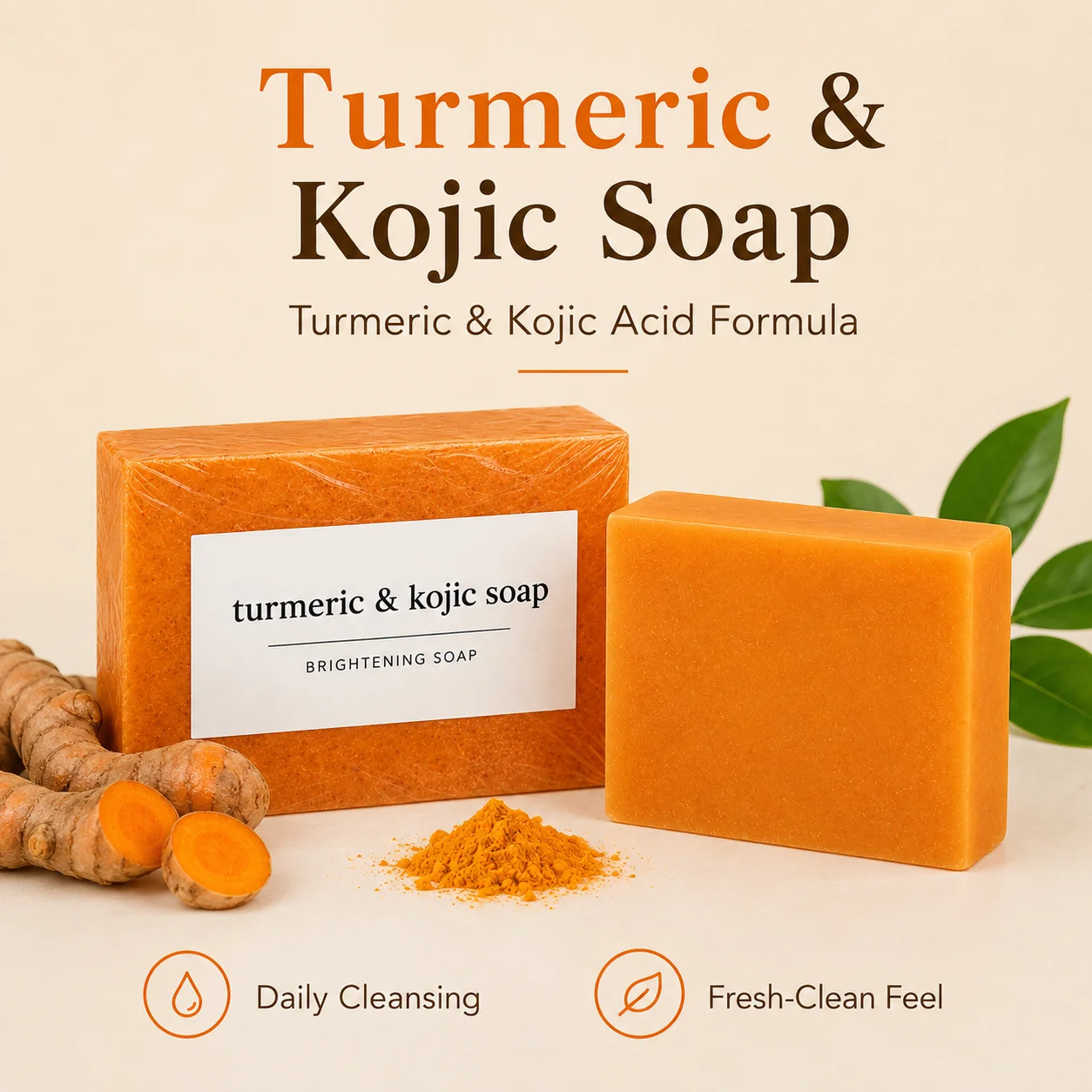 1 Pack Turmeric Kojic Acid Soap Bars(120g) - Infused with Retinol, Hydrolyzed Collagen, Vitamin E & Shea Butter, Gentle Care for