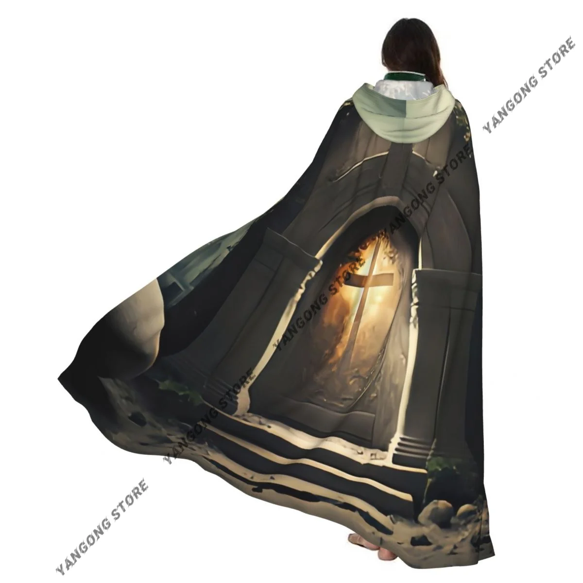 Cape de Cosplay à capuche pour adulte, résurrection de la tombe ancienne chrétienne sacrée dans le cimetière, Costume d'halloween, longue Cape de fête