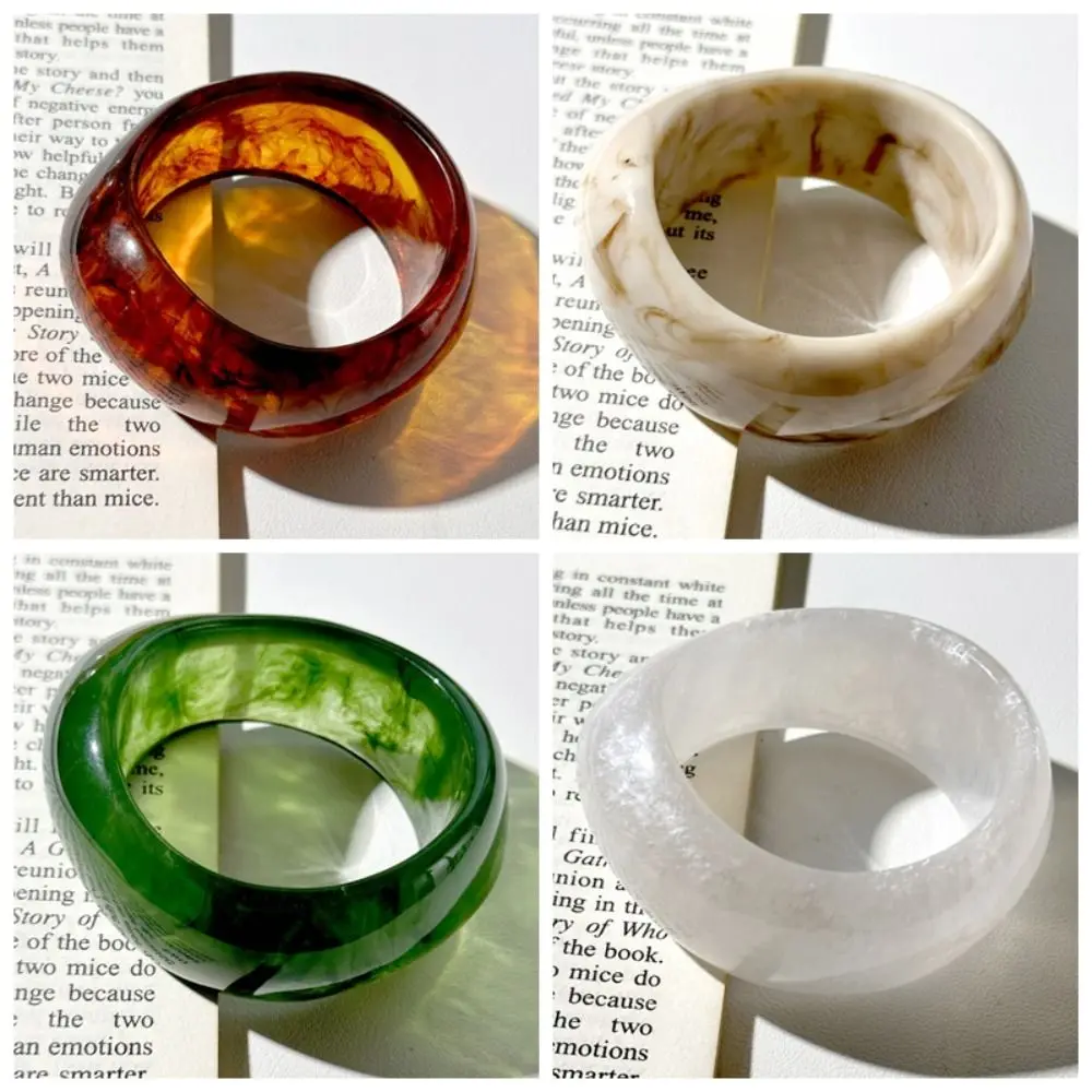 Unique Irregular Chunky Bracelets Geometric Charm Resin Bangles Jewelry Gift Smudge Retro Hand Ring Girls