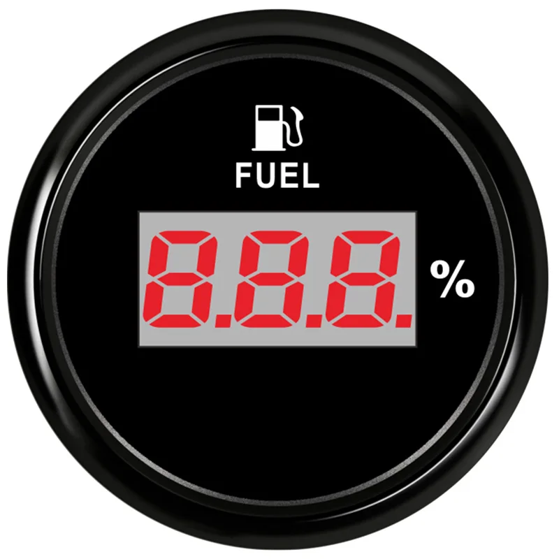 Auto Vrachtwagen Boot 52mm 0-190ohm / 240-33ohm Digitale Brandstofniveaumeters 0-100% Brandstofniveaumeters Instrument met Rode Achtergrondverlichting