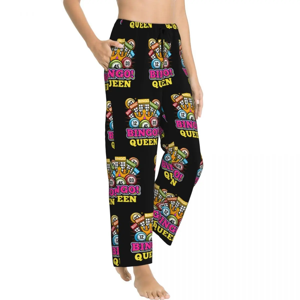 Custom Printed for Women Bingo Queen Pajama Pants Best Play Bingo Sleepwear Sleep Lounge Bottoms with Pockets