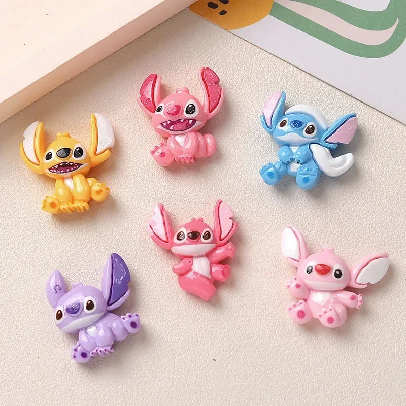 5 piezas de cabujones de resina planos con diseño de dibujos animados para manualidades de joyería DIY, material de la serie Disney, Stitch y Angel coloridos
