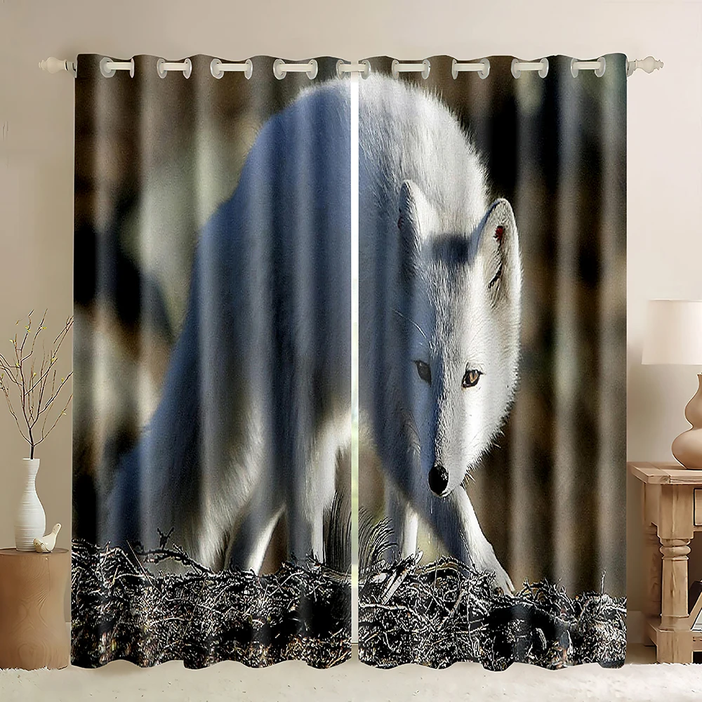 Wild Animal Fox Window Curtains,Cute Sleeping Yellow Fox On The Stone,Woodland Fox 3D Print Wild Animal Blackout Curtains